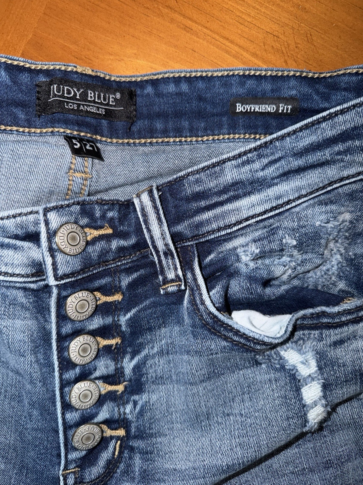 Judy Blue Medium Wash High Rise Boyfriend Stretch Distressed Button Fly Jeans
