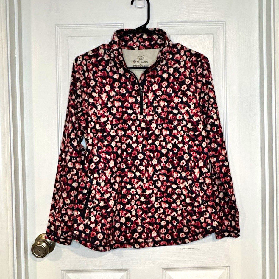 T by Talbots UPF 50+ Floral 1/4 Zip Mock Neck Long Sleeve Pullover SP Petite