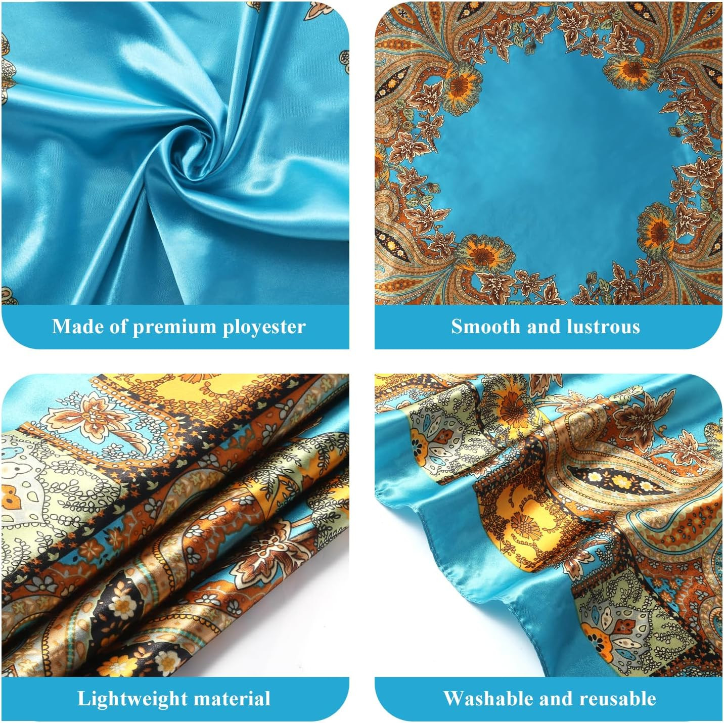 35” Large Square Satin Head Scarf – 1Pcs Satin Hair Scarf Silk Bandana Head Wrap
