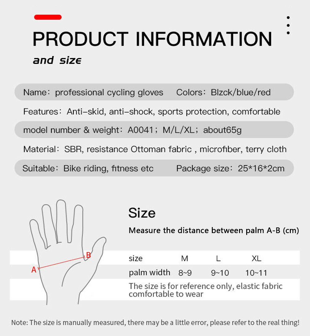 Bicycle Cycling Gloves Full Finger Anti Slip Gel Pad Motorcycle MTB Bike Gloves