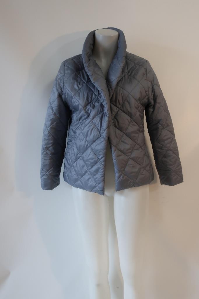 Womens DY Choice Blue-Gray Open No Closure Quilted Puffer Jacket L