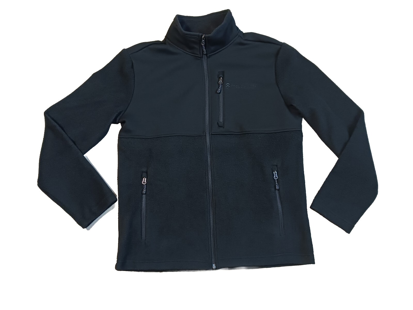 FREE COUNTRY Mens Jacket Jet Black Zip-Up Hang Out Fleece Size Small