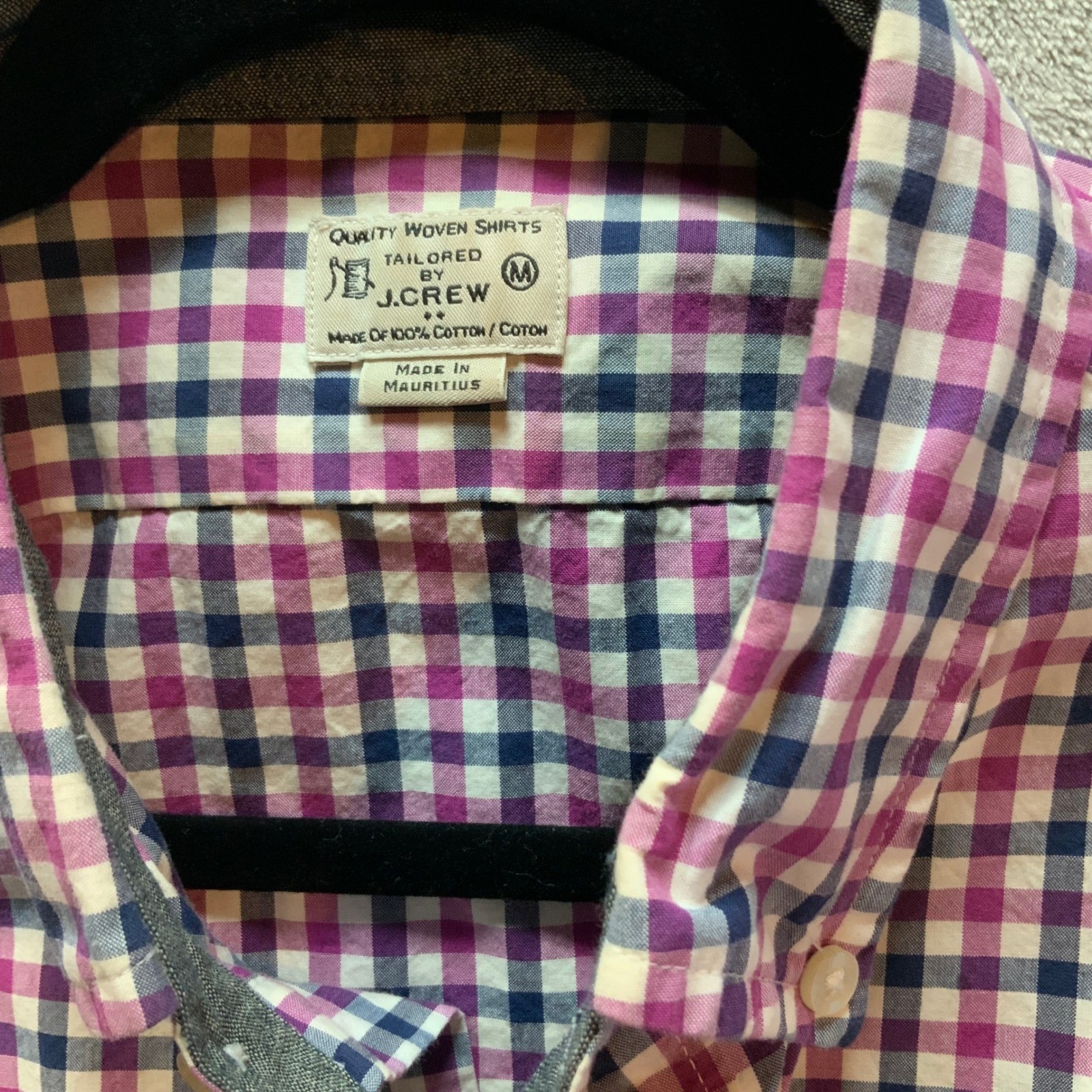 J.Crew Mens Tailored Gingham Check Button Down Shirt Purple Navy White Size M