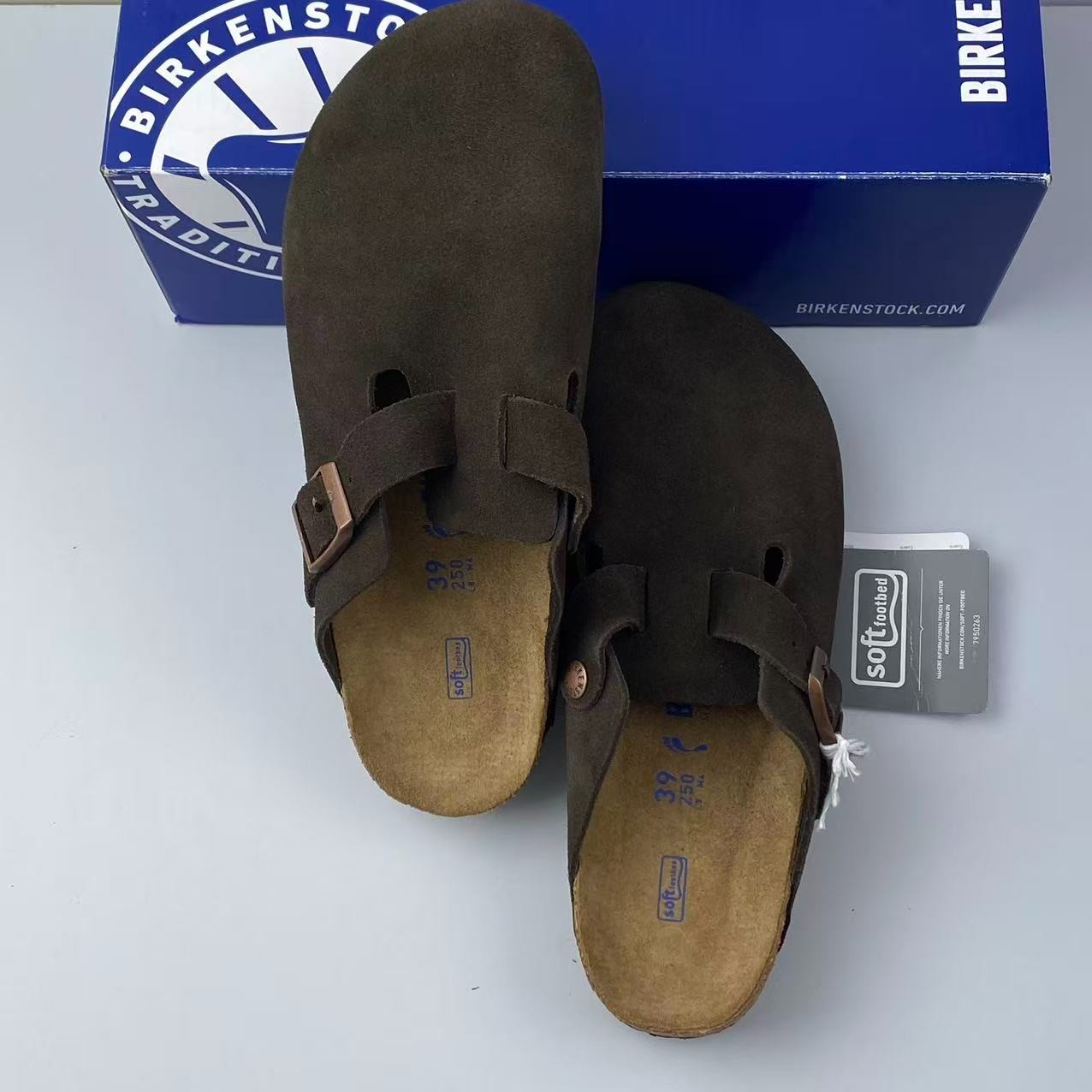 Birkenstock Boston Soft Footbed Mocha Suede Leather Unisex Shoes Clogs EU37-45