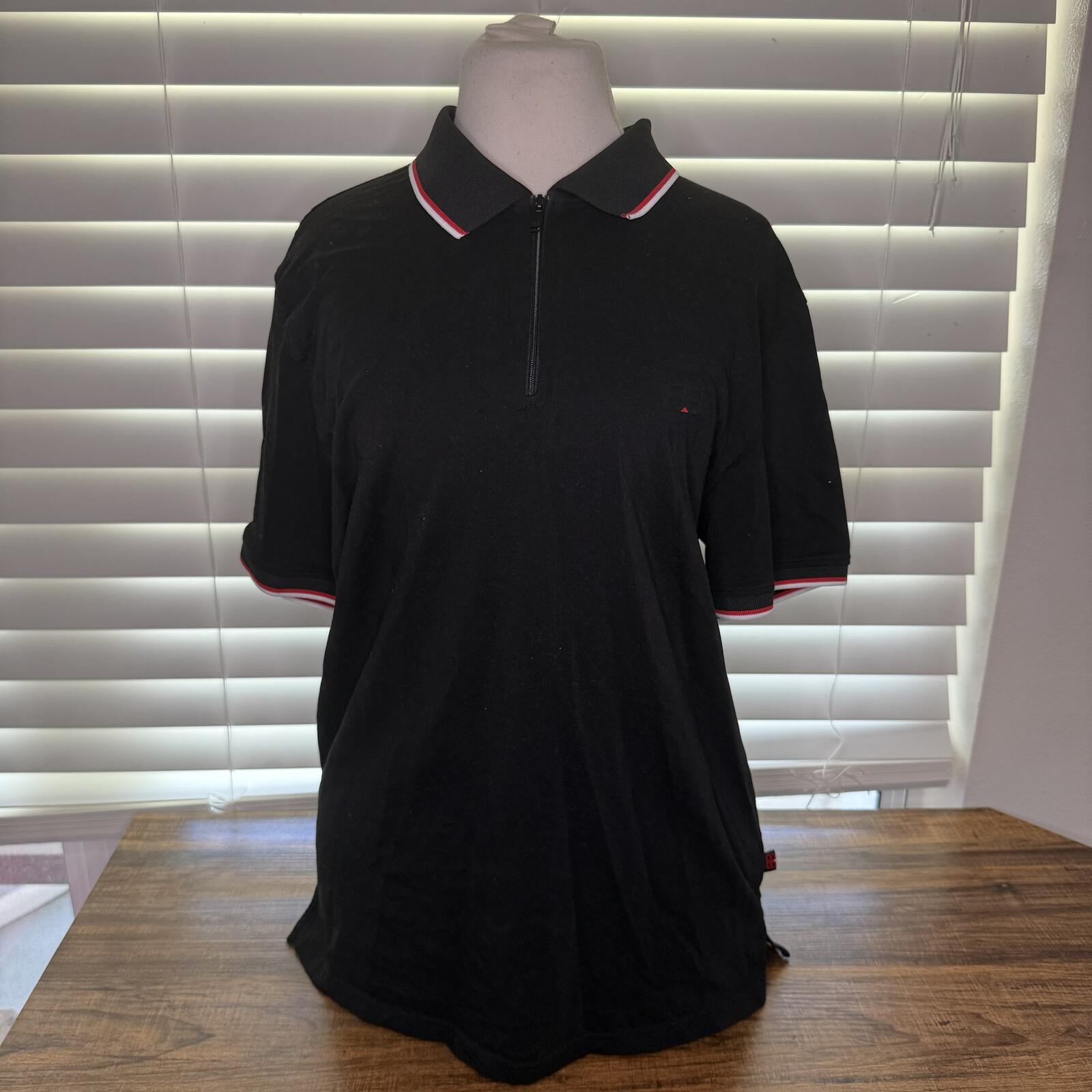 Benjamin Black Polo Shirt with Red White Trim Size L