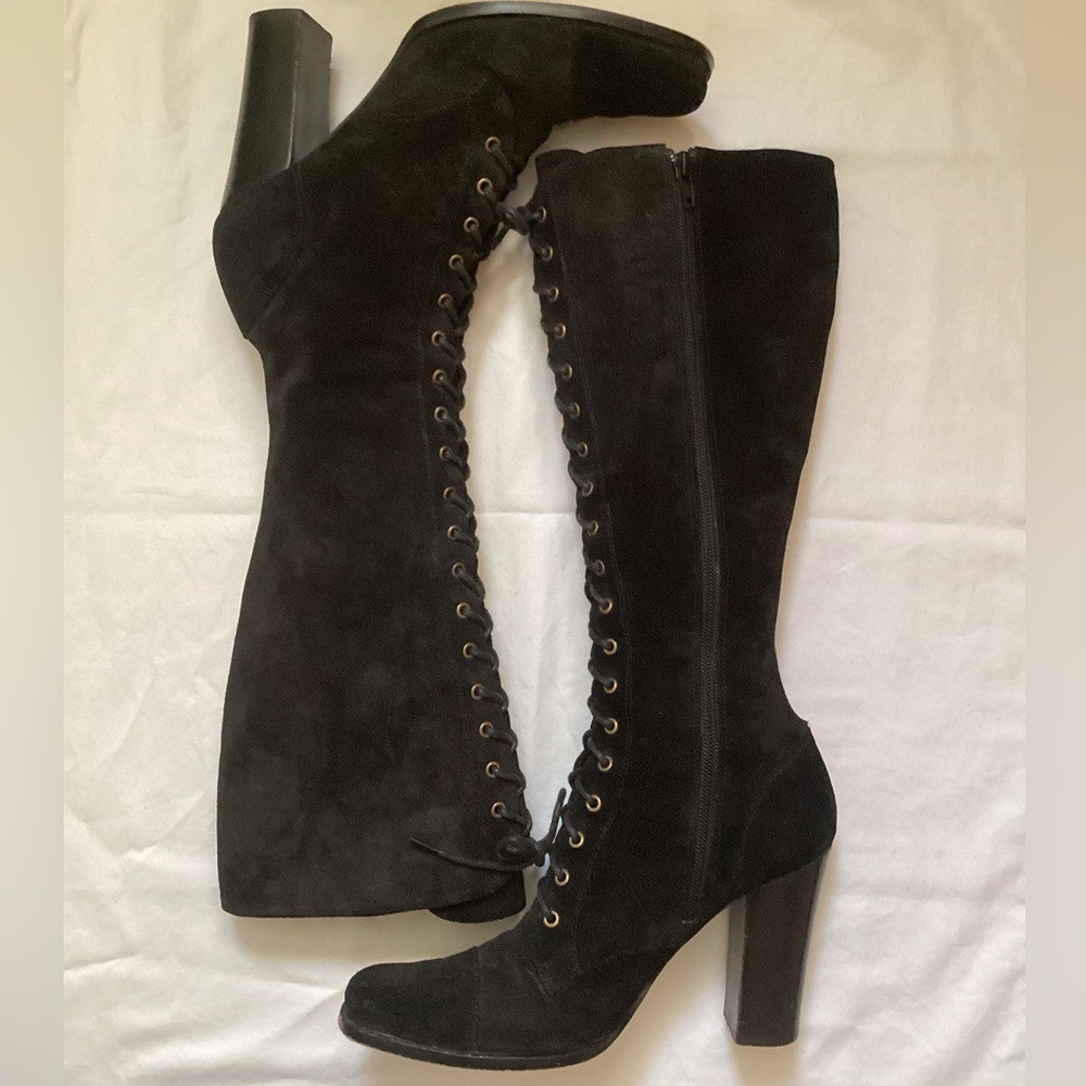 Jessica Bennett J Dinger Suede Lace-Up Boots 7 EUC black chunky heel