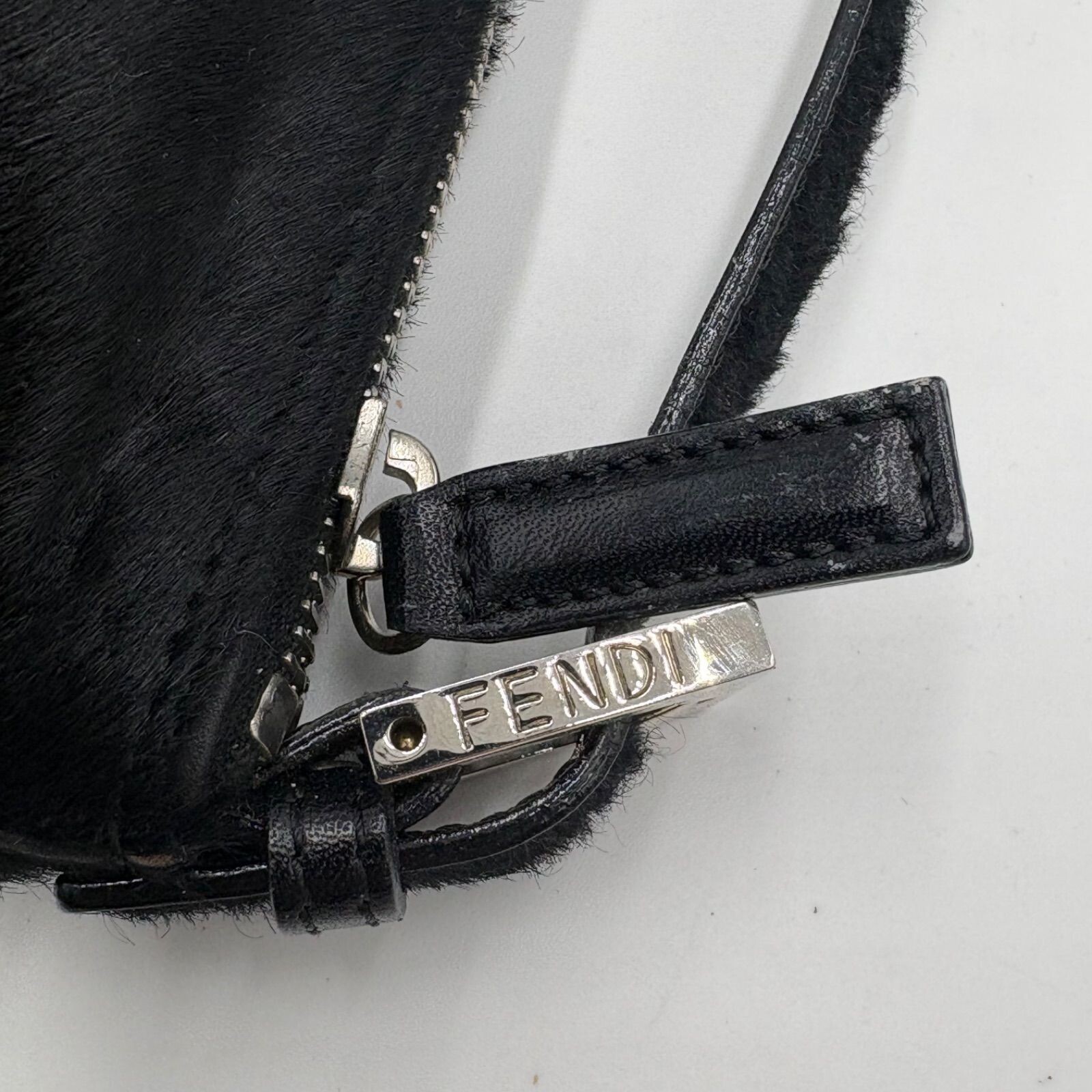 FENDI Accessory Pouch Calf Hair Pony Hair FF logo hardware Auth From Japan