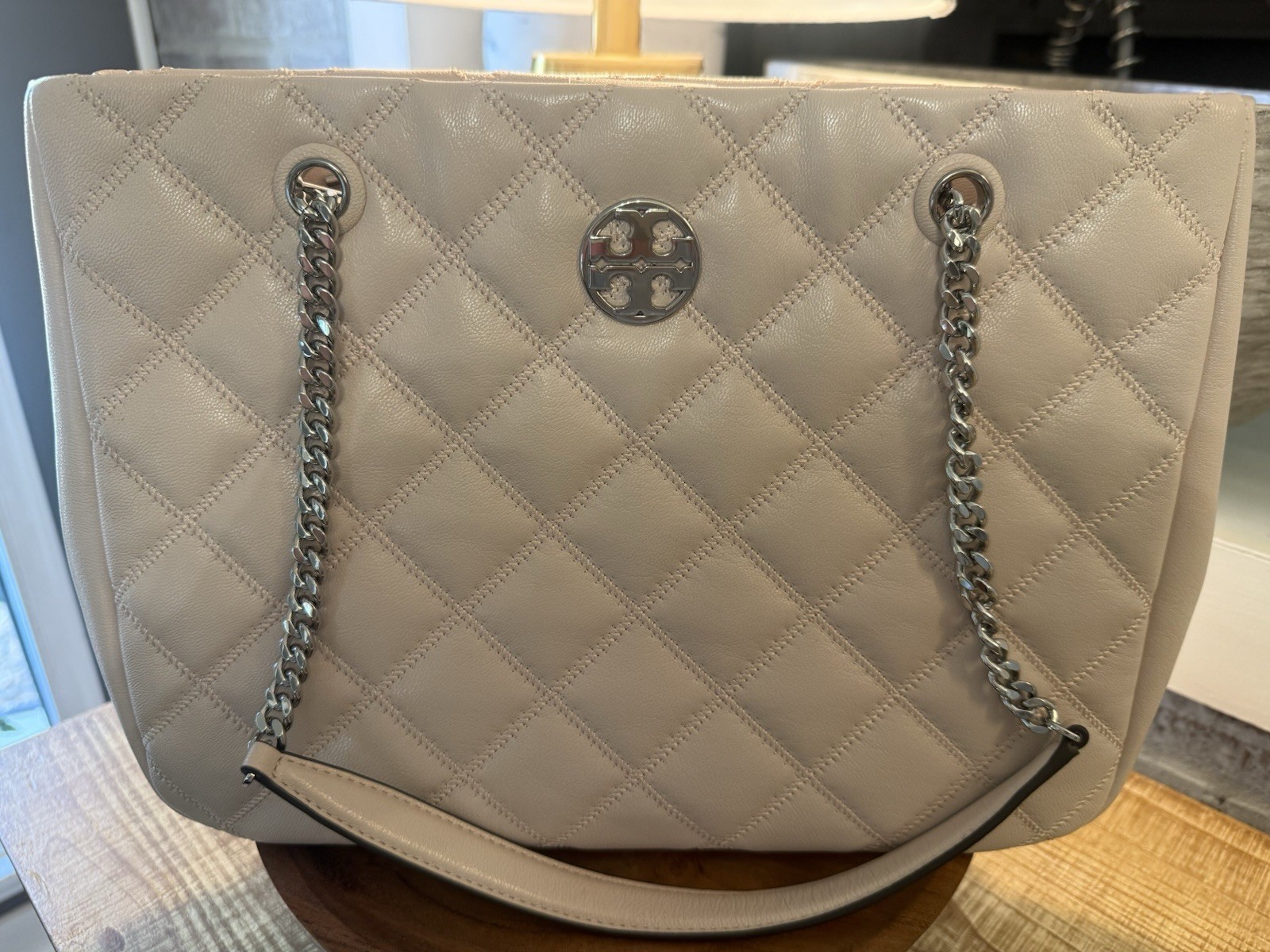 Tory Burch Quilted Leather Willow Tote in Blush Pink