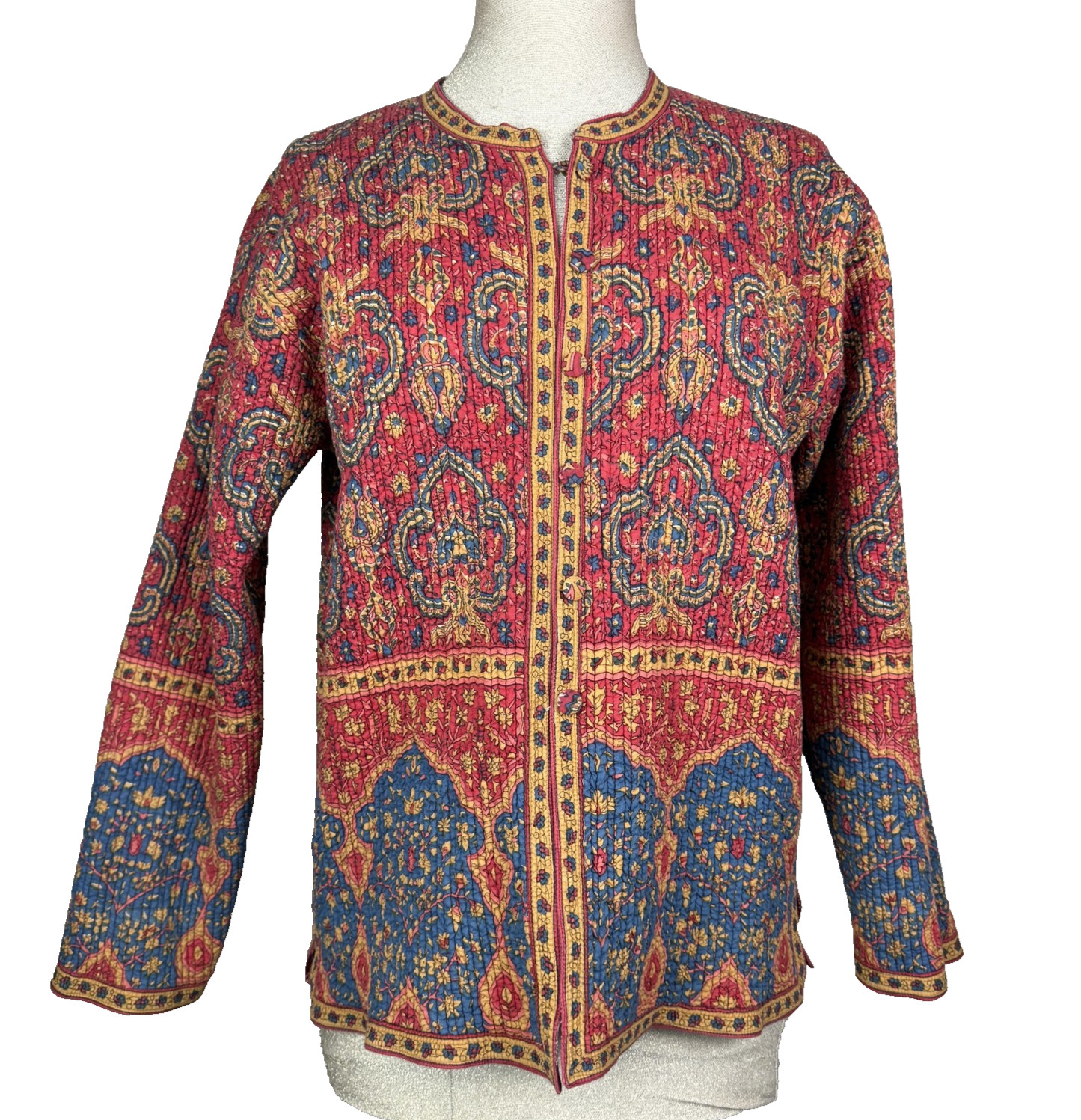 Vtg Orvis Reversible Quilted Jacket Womens M Paisley Boho Hippie Artsy Cardigan