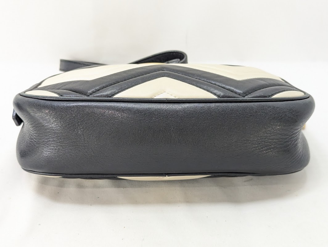 GUCCI GG Marmont Shoulder Bag Leather Black White 447632 001998 Authentic