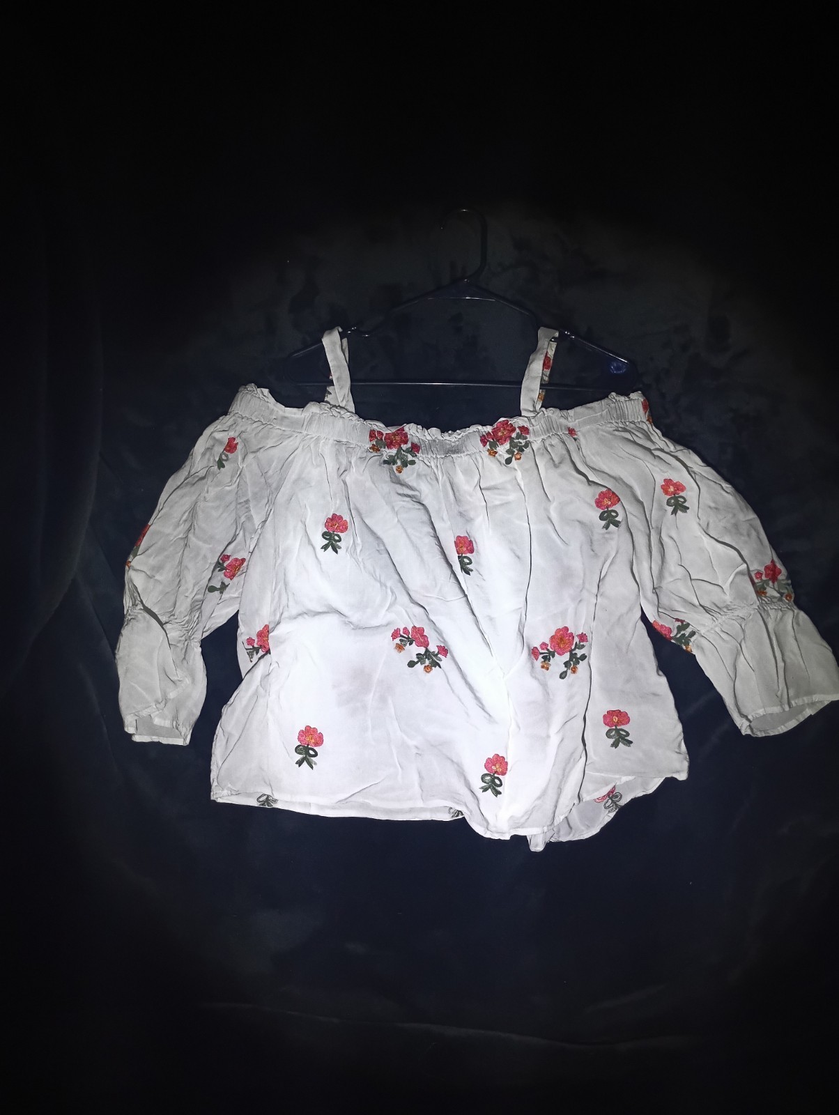 Maurices White Floral Embroidered Ruffle Off-Shoulder Blouse 3/4 Sleeve 2XL