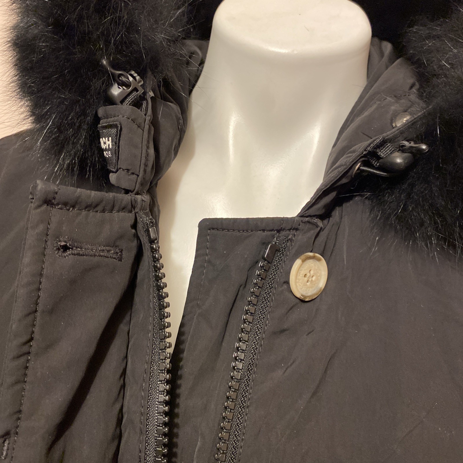 Woolrich John Rich Down Padded Arctic Parka Heavy Black Coat Fox Fur Trim Hood S