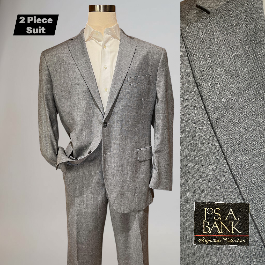 Jos A Bank Signature 48R 39×29 Heathered Dove Gray Sharkskin Suit