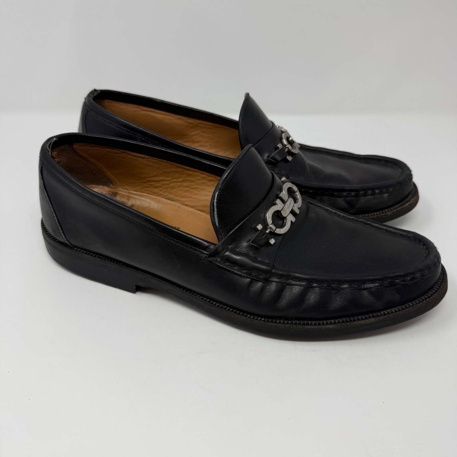 Salvatore Ferragamo Mens 11.5 Black Leather Gancini Bit Loafers FLAW