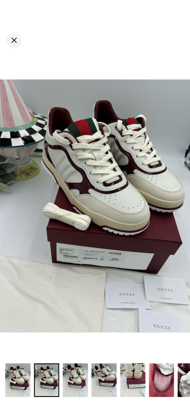 Men’s Gucci re-web sneakers in white leather and patent trim size 11 fits 12 US