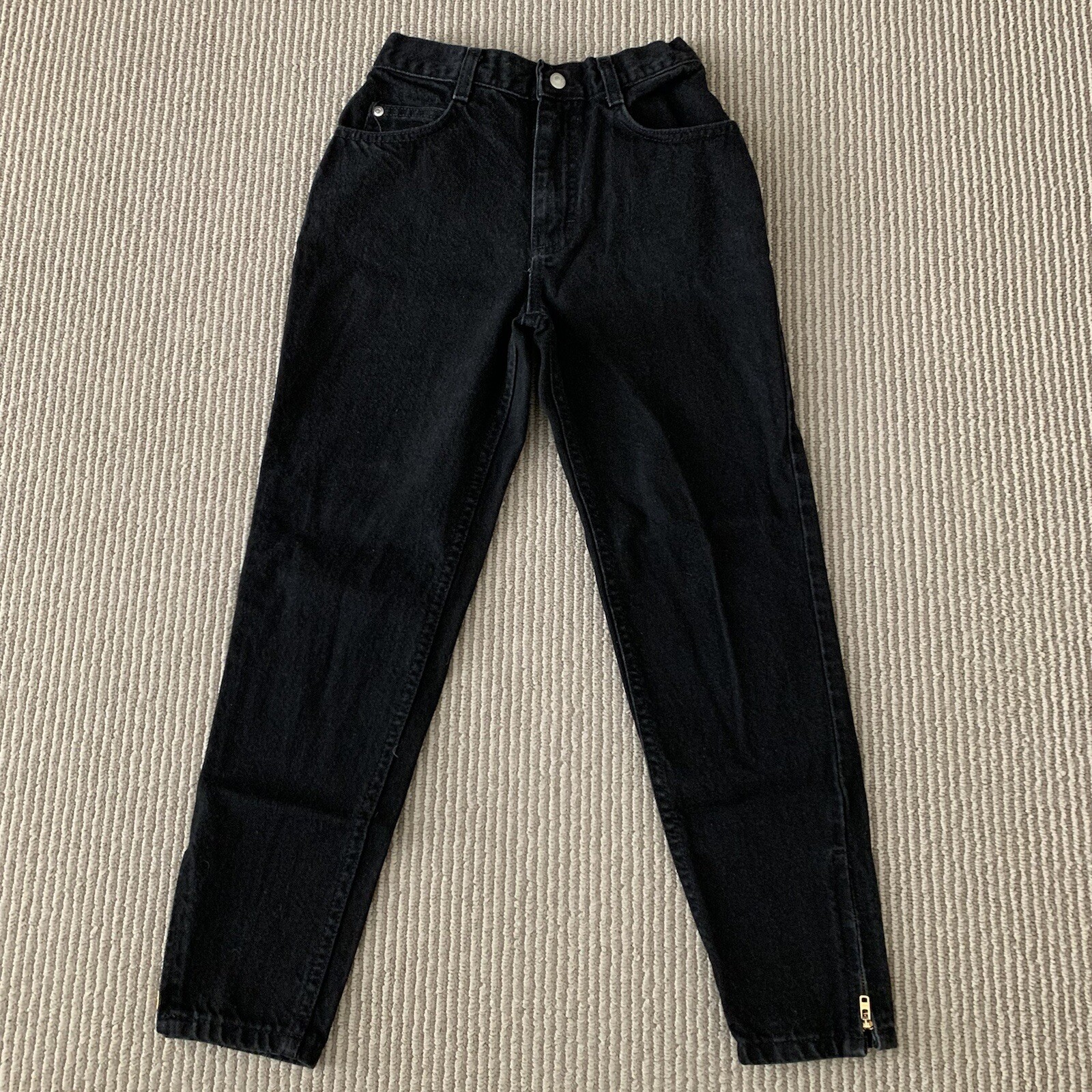 Vintage Lee SZ 12 Reg USA High Rise Tapered Black Wash Jeans Womens Ankle Zip