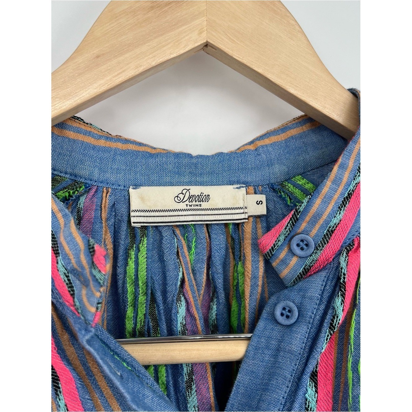 Anthropologie Devotion TWINS Opalios Blue Multicolor Neon Cotton Blouse