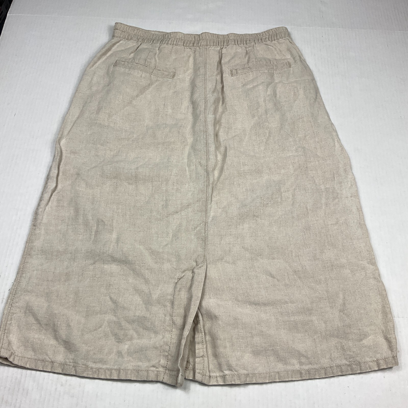 LL Bean Linen Skirt Beige Casual Elastic Waist Breathable Zip Minimalist 8P