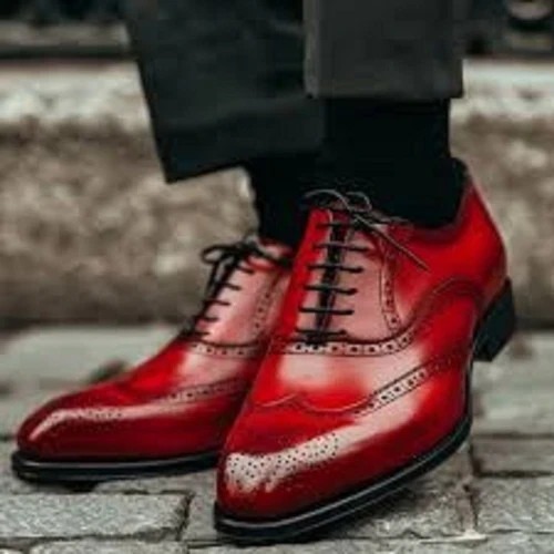 Men’s Handmade Leather Oxford Brogue Wingtip Wine Red Antique Formal Dress Shoe