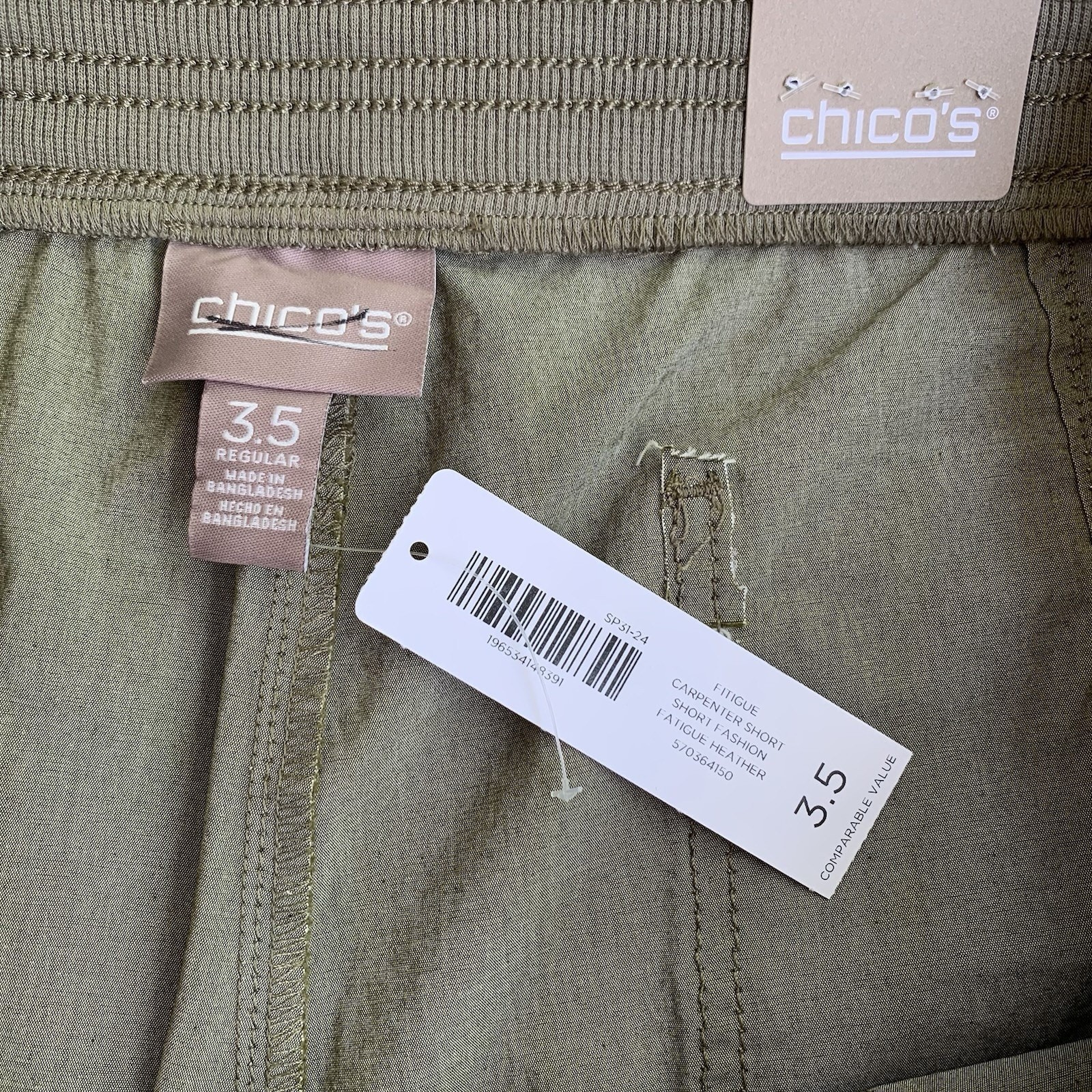 Chico’s Shorts NWT Women’s Size 3.5 (18) Carpenter Pewter Green Outdoors Pull-On