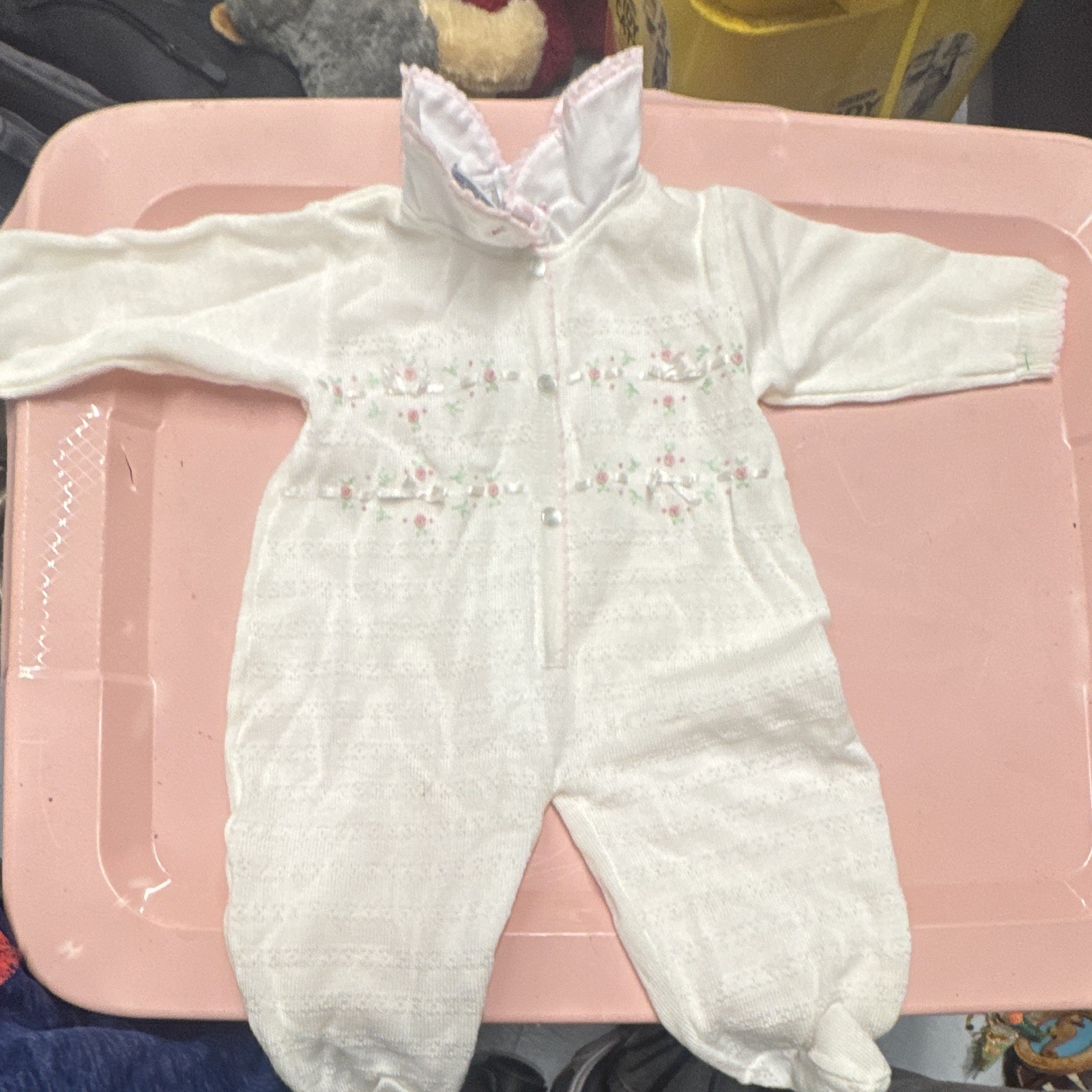 White Footed One-Piece Baby Sleeper Newborn Cotton Knit Floral Snap Ruffle