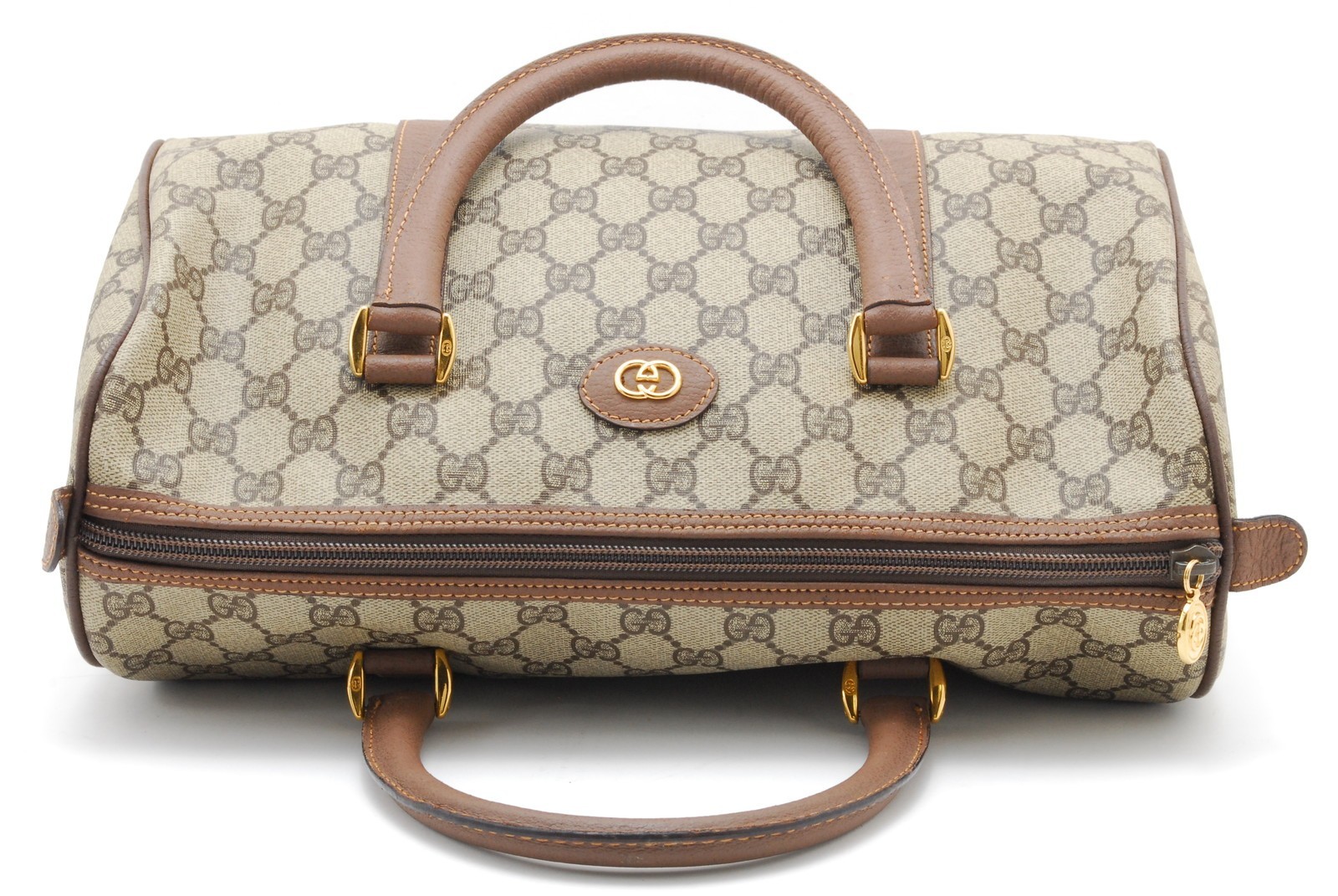 Gucci GG Supreme Canvas Leather Boston Bag Beige Brown