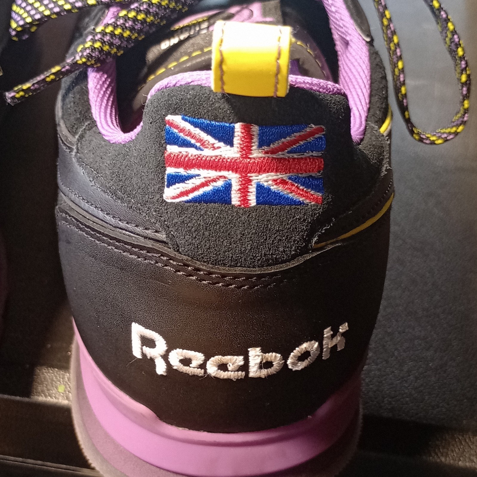 Reebok Classic Men’s Low Top Lace-Up Sneakers Black Purple Yellow Union Jack