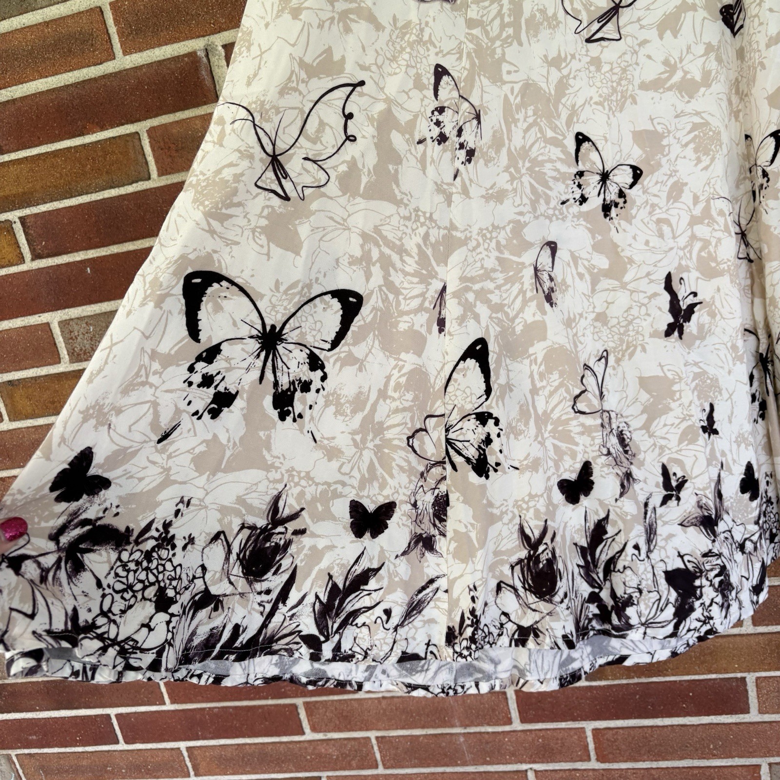 Soft Surroundings Butterfly Print Maxi Skirt Fairy Whimsical Beige 2X A1584