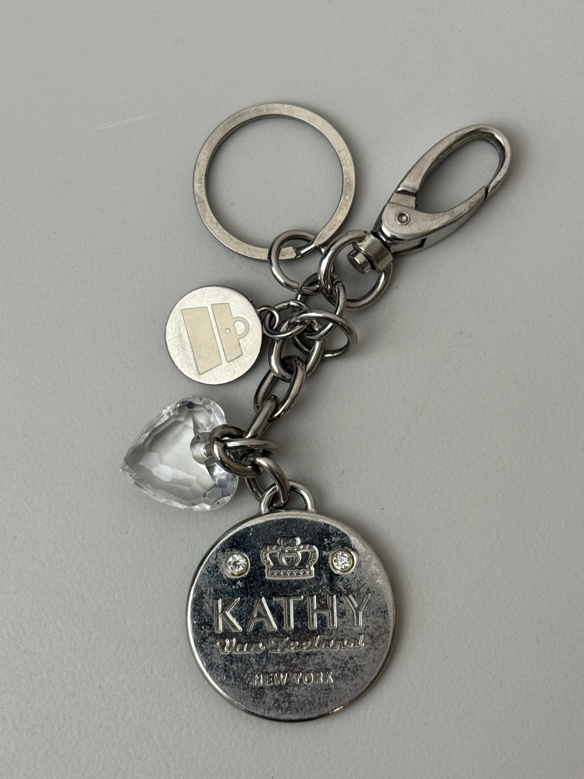 KATHY VAN ZEELAND Heart Mix Crystal Silver Nickel Key Fob Bag Charm Keychain