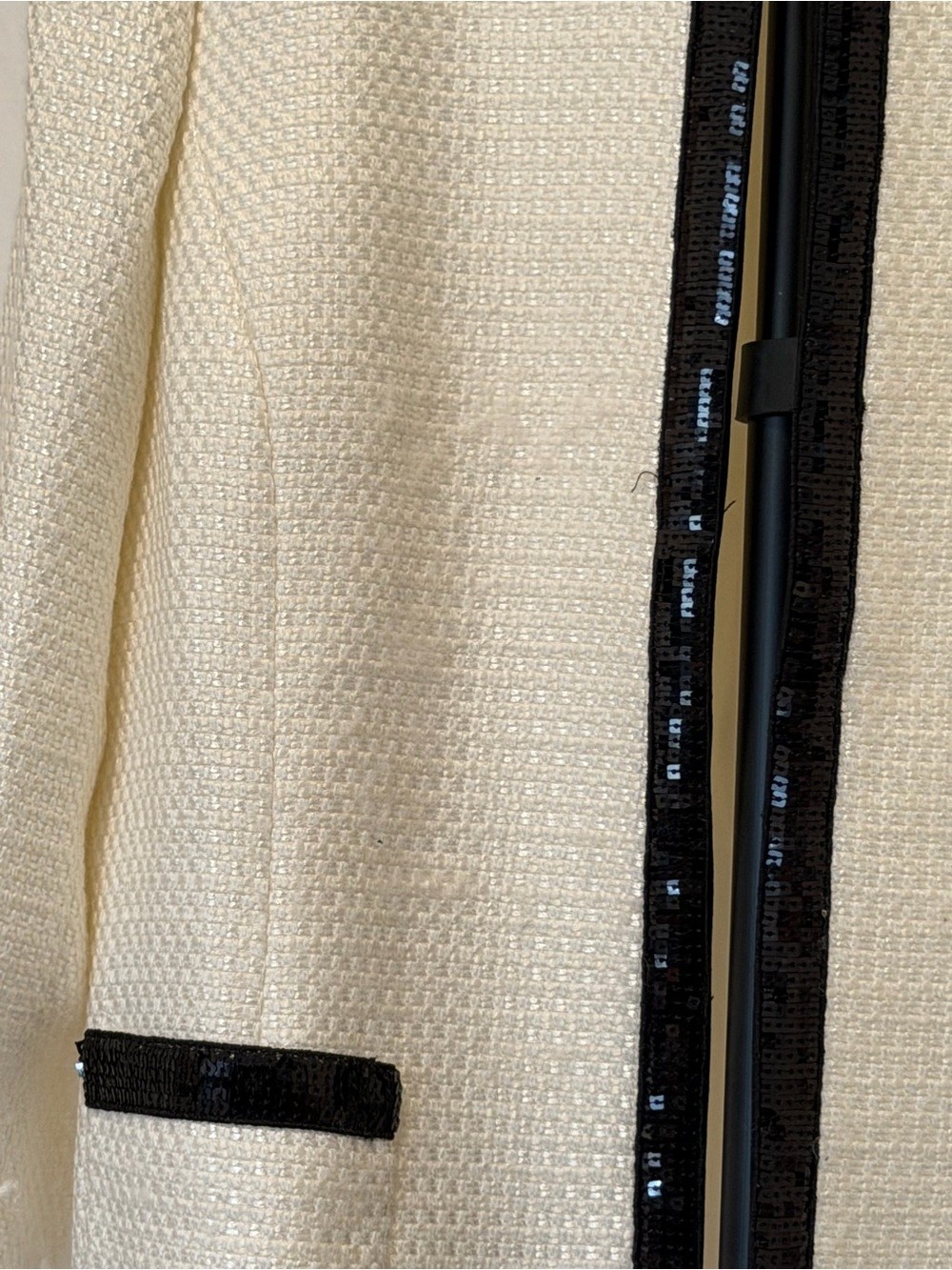 Tahari Arthur S. Levine Ivory Tweed Sequin Trim Open Front Jacket Blazer Size 10