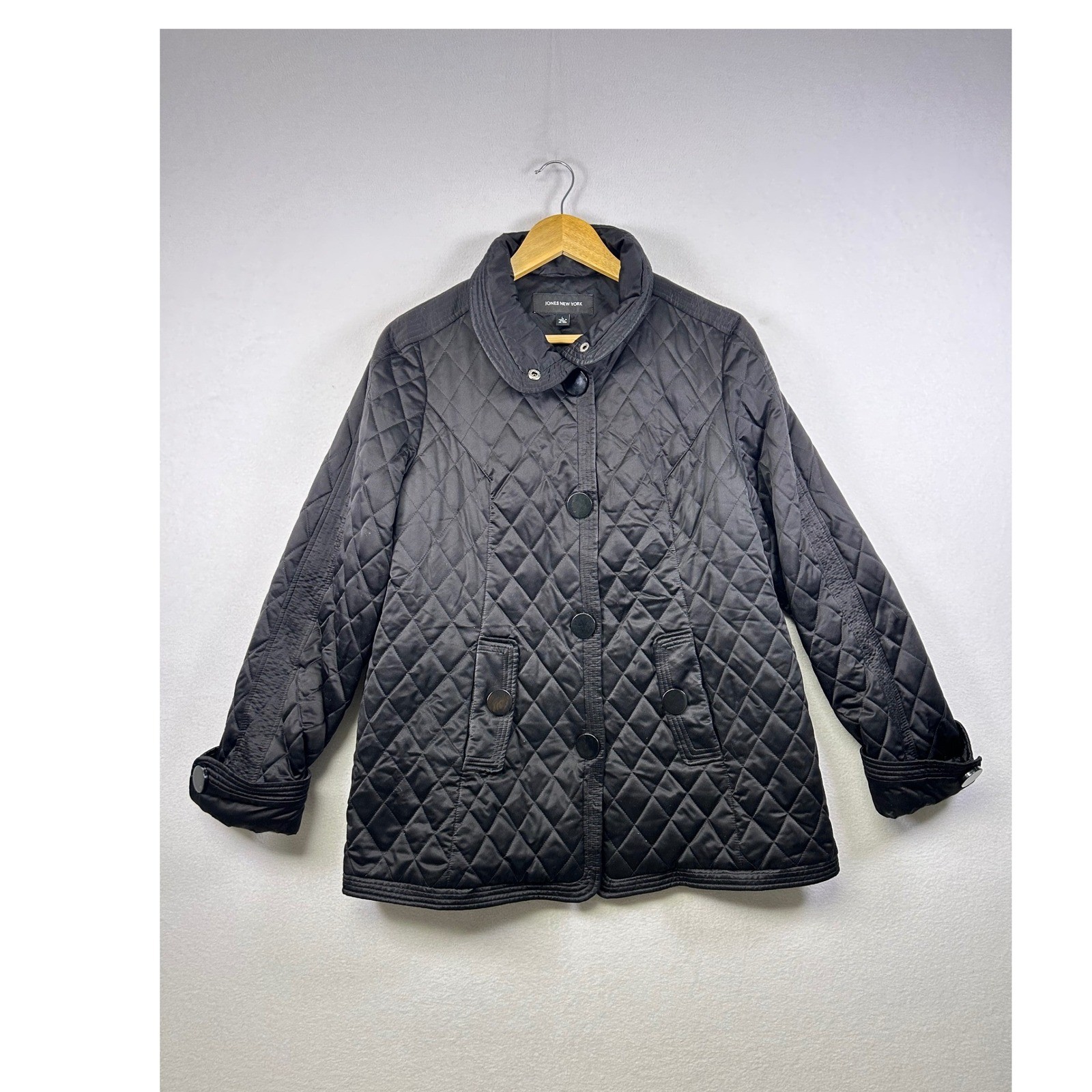 Classic Jones New York Quilted Snap Button Jacket Black Size Large