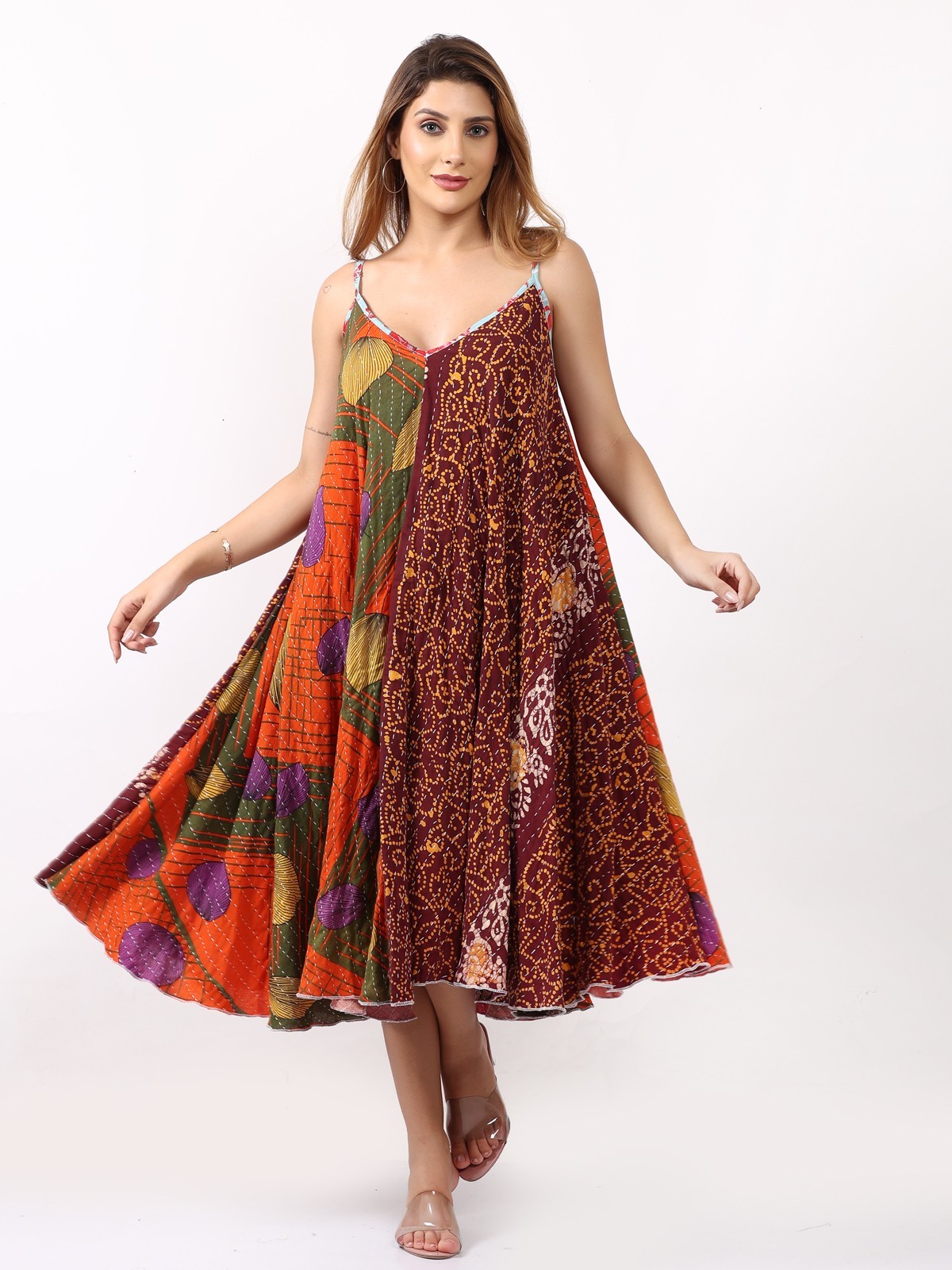 Women Casual Oversize Cotton kantha Printed Midi Sun Dress Wholesale Mix lot