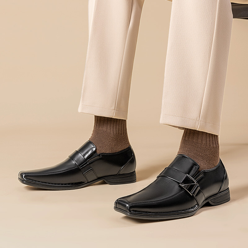 Men Dress Shoes Oxford Faux Leather Slip On Business Square Toe Loafer Shoes