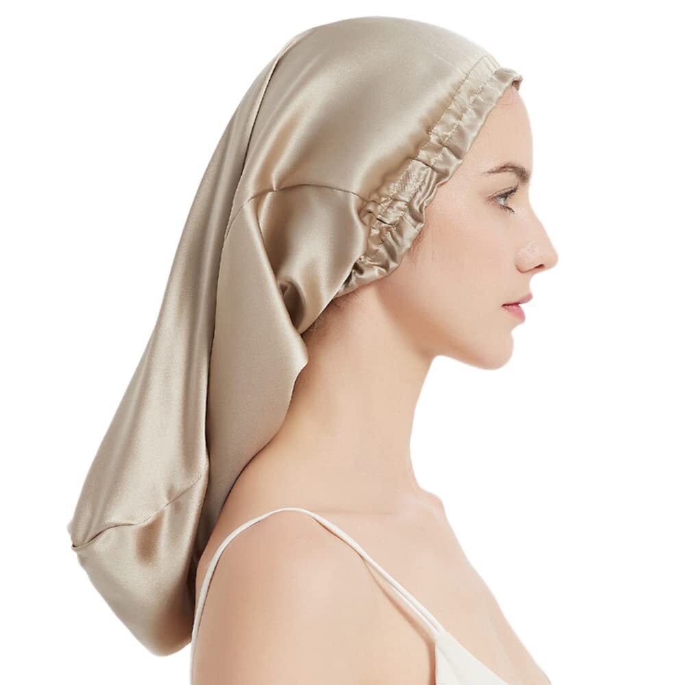 100% Mulberry Long Silk Sleep Cap, 20inches Hair Care Bonnet for Long Hair