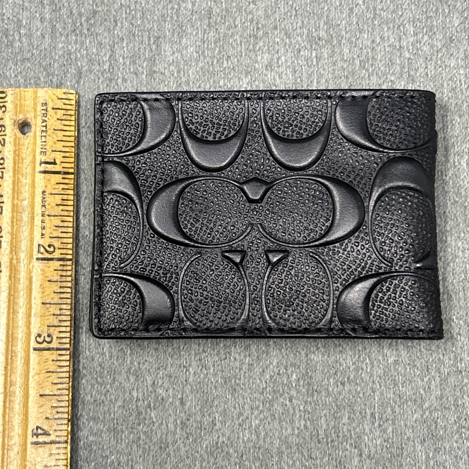 Coach Men’s Compact ID Credit Card Wallet Insert Replacement Black Logo Embossed