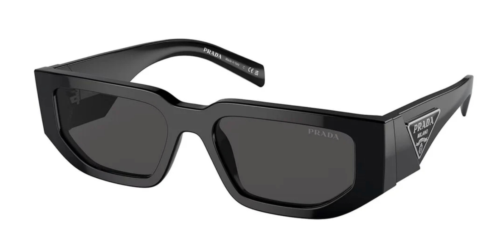 Prada PR09ZS 1AB5S0 Rectangle Sunglasses in Black/Gray Lens 100%