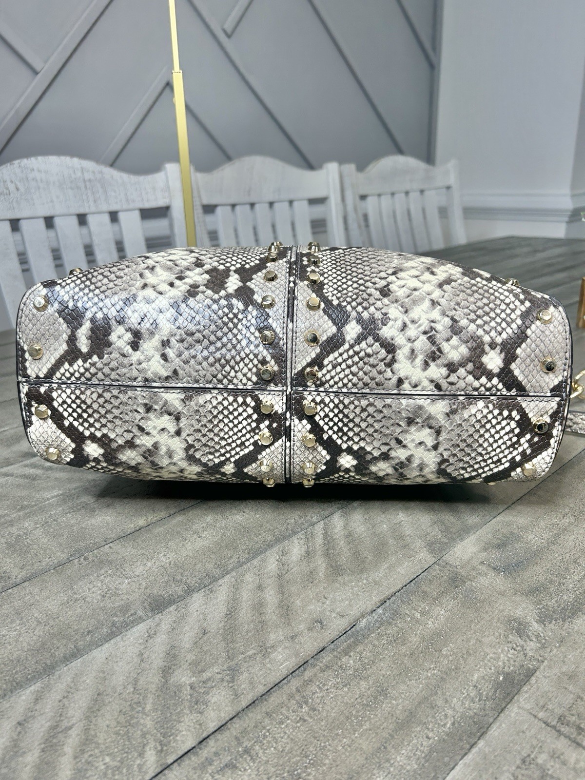 Michael Kors Uptown Astor Python Embossed Leather Studded Satchel Crossbody