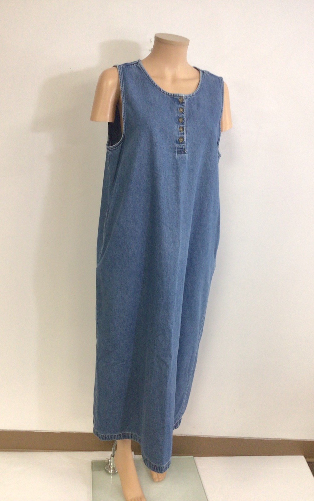 Cottagecore Denim Maxi Dress Side Pockets Womens Large