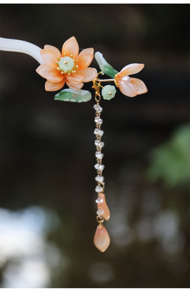 White Lotus Tassel Hairpin Traditional Chinese Hair Stick Hair Accessories Hanfu