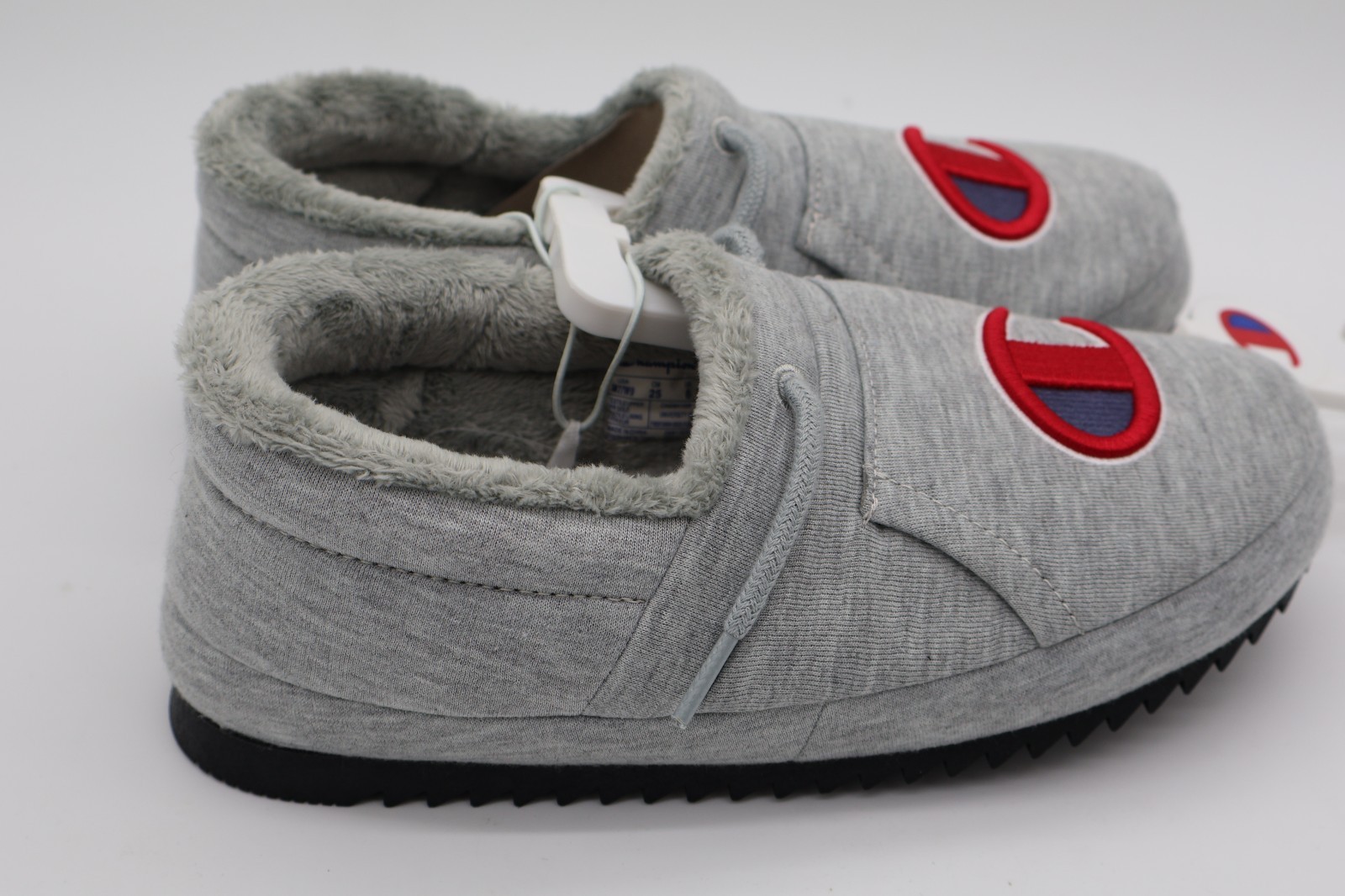 Champion Black, Blue & Grey Logo Slip-On Slippers Faux Fur Lined Non-Slip W9/M7