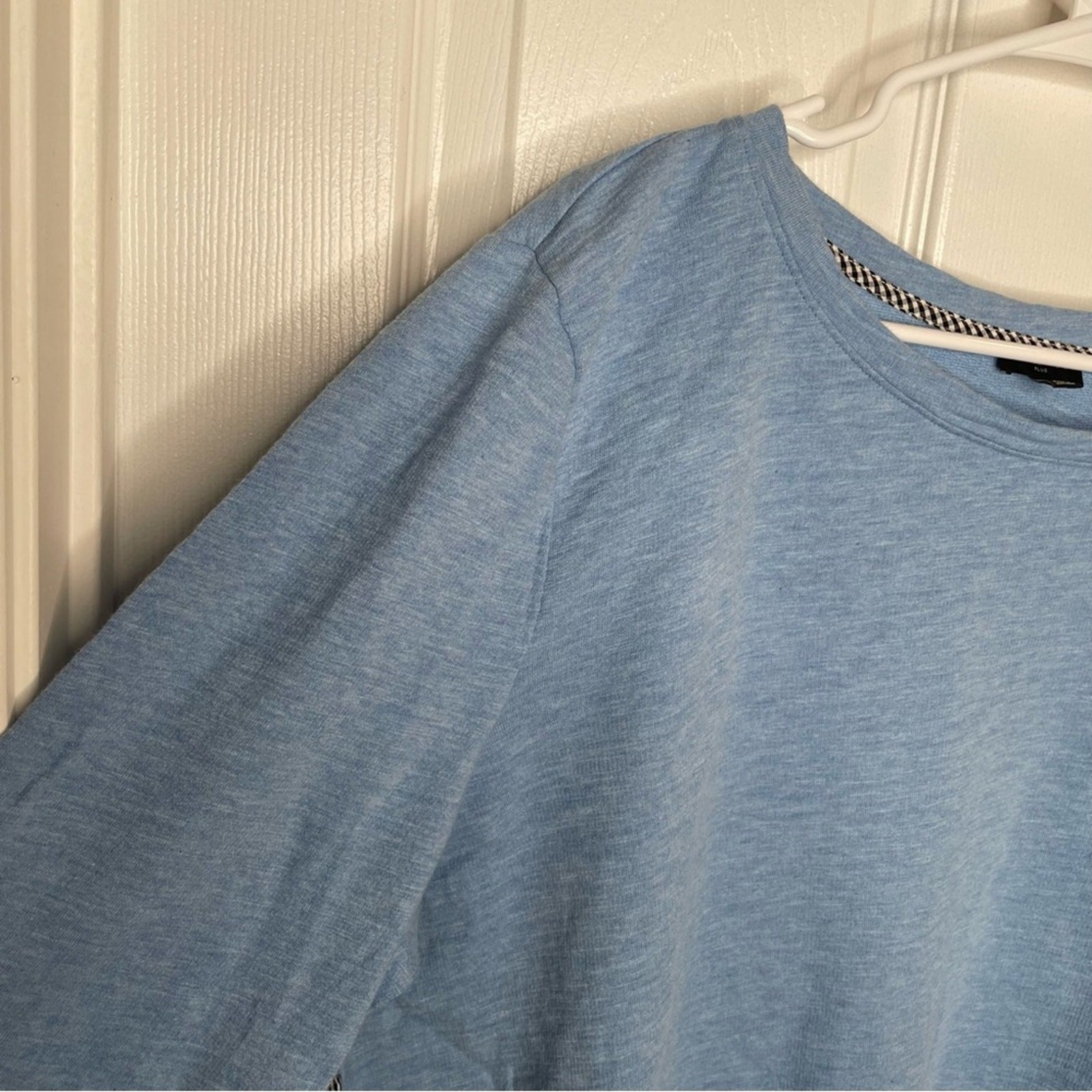 Talbots Woven Back Pullover Gingham Sweater 100% Cotton Crew Neck in Blue 2X