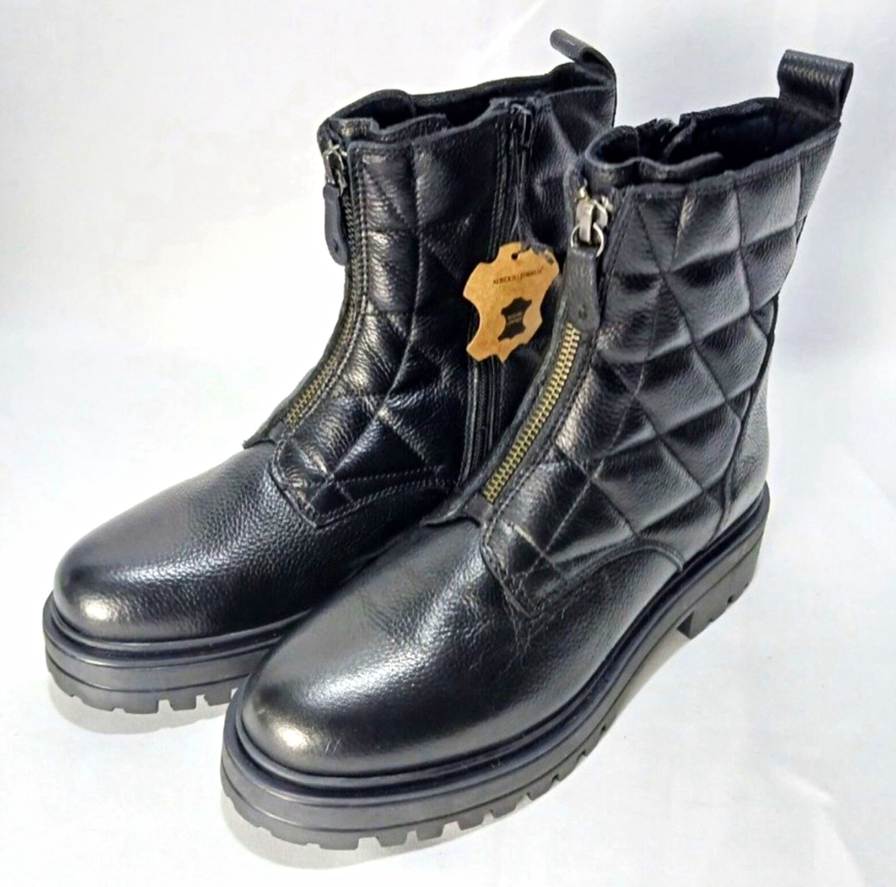 Alberto Torresi Men’s Black Leather Moto Ankle Boots Lug Sole Zip 7.5