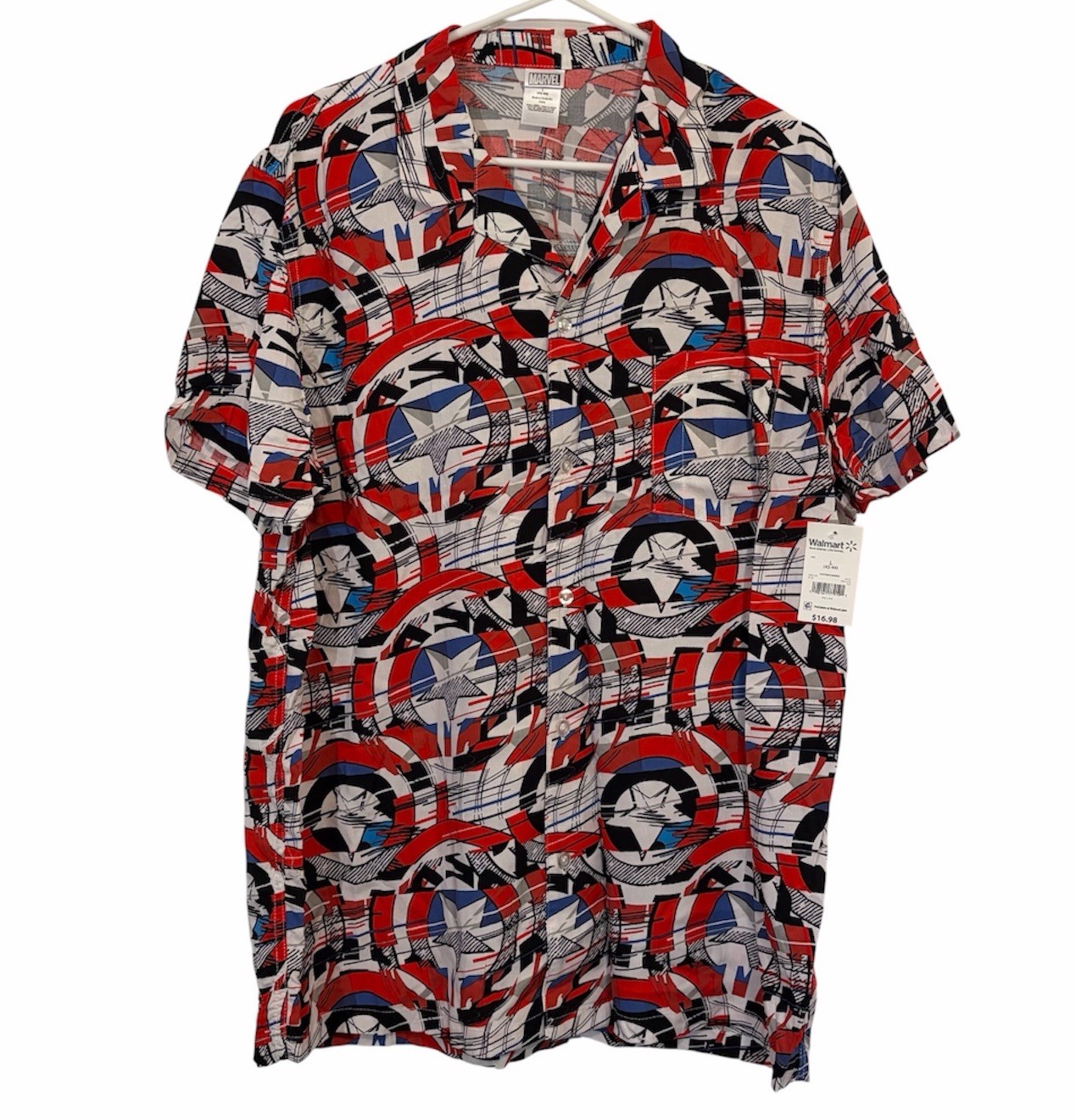 NEW Marvel Captain America Button Down Shirt Men’s LARGE (42-44)