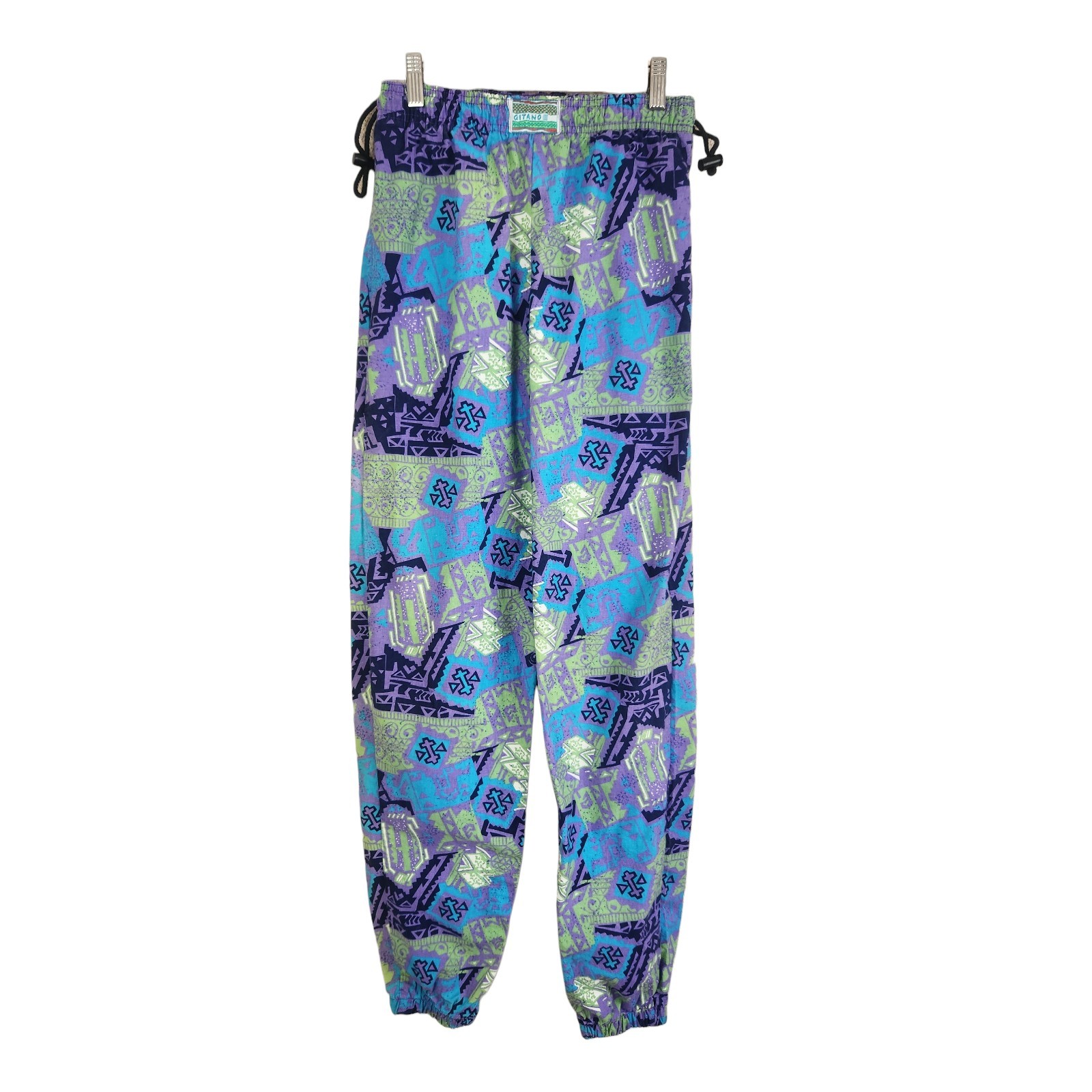 80s 90s Vtg Gitano Boys XL 26×31″ Colorful Hammer Jogger Pants Purple Hip Hop