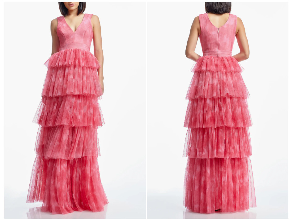 Dress the Population Radhika Tiered Plisse Tulle Gown Size:XS $488 NWT