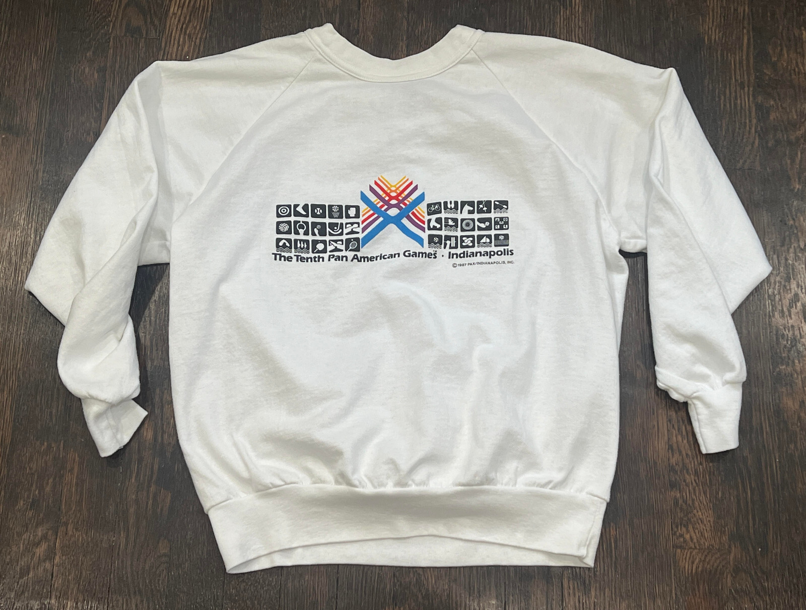 Vintage Tenth Pan American Indianapolis 1987 Logo 7 Crewneck Sweatshirt Large
