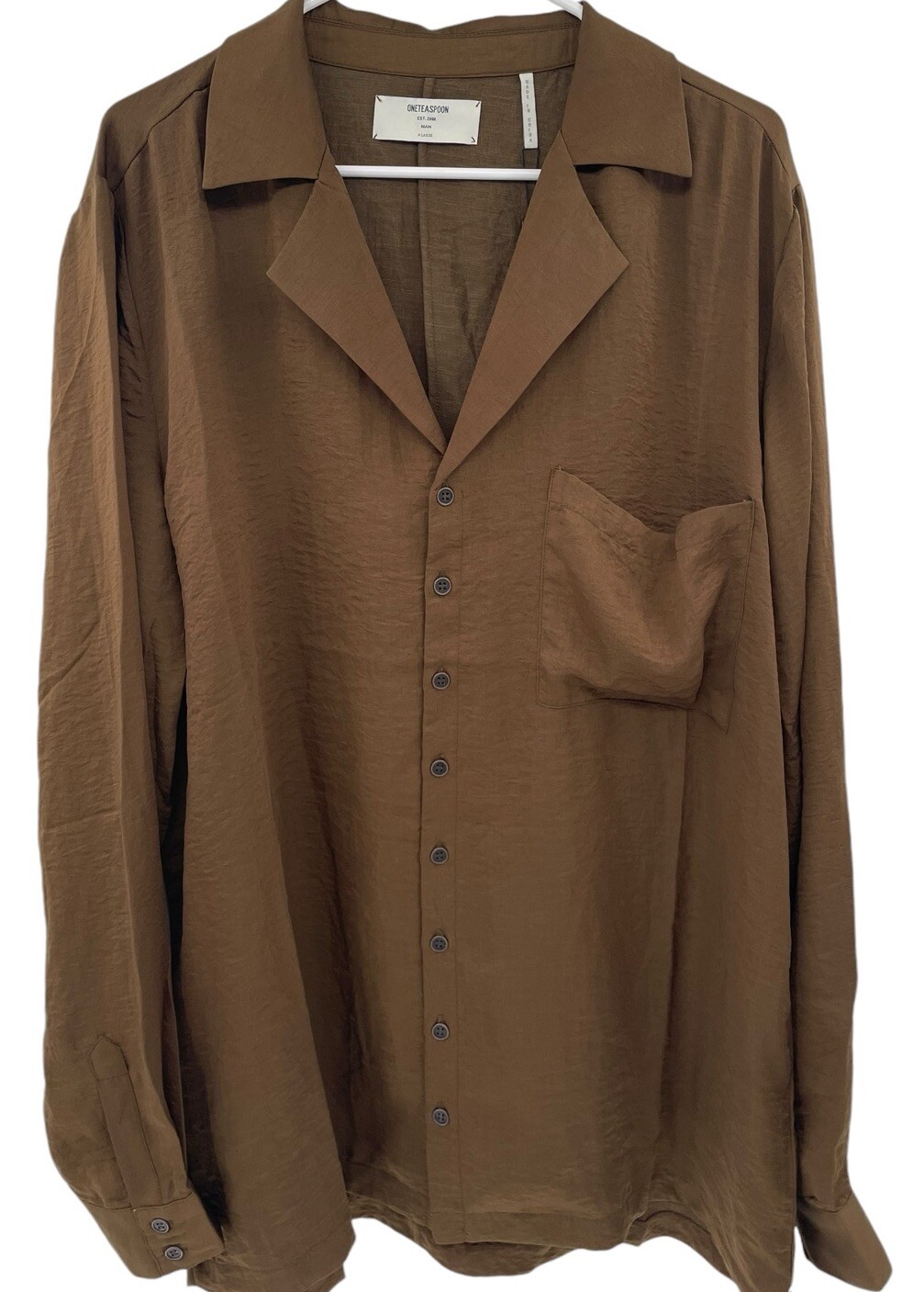 One Teaspoon Men’s Faux Silk Shirt Button Front Bronze Brown Size XL