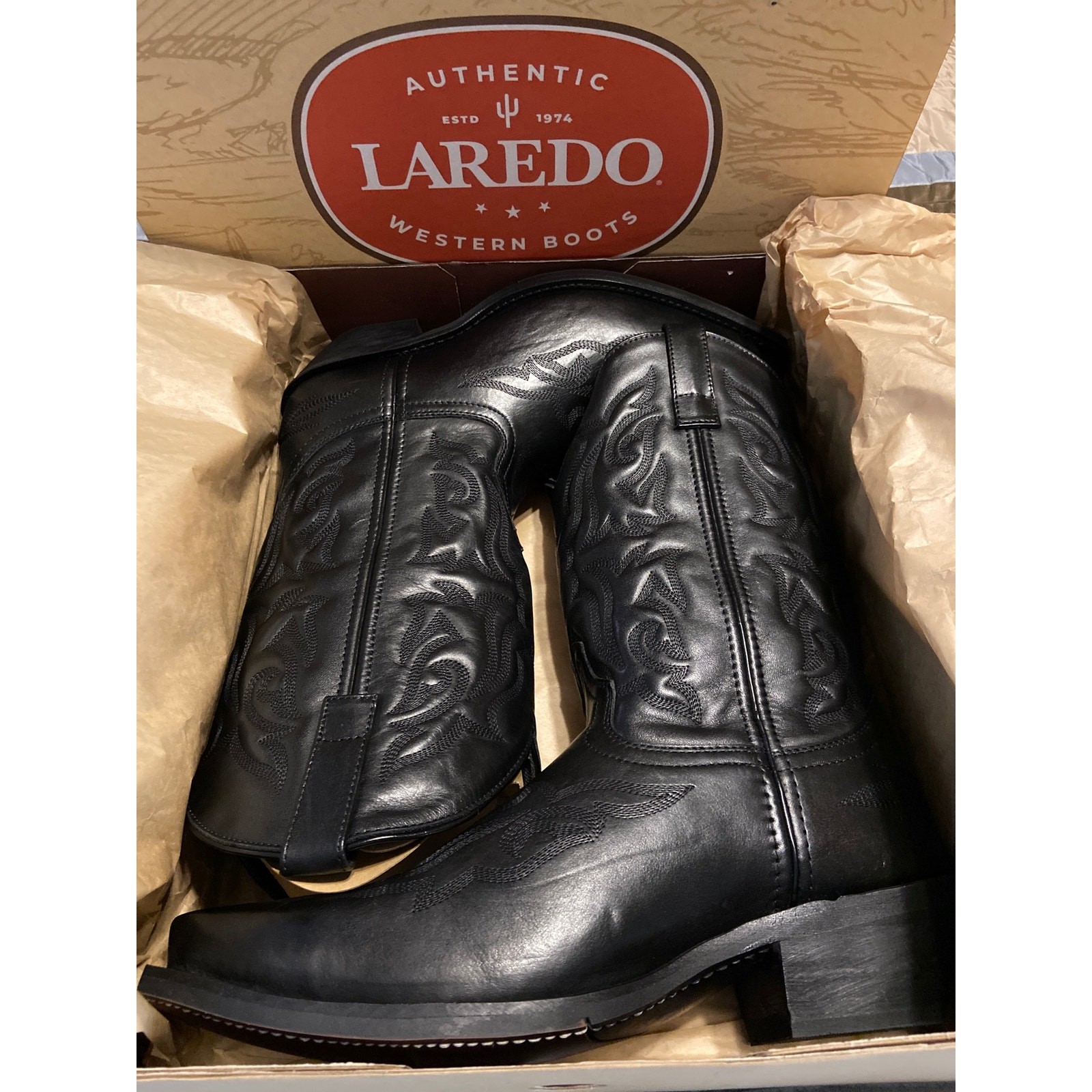 Laredo Men’s black 12 VP Stitch leather cowboy boots size 10 NWOT