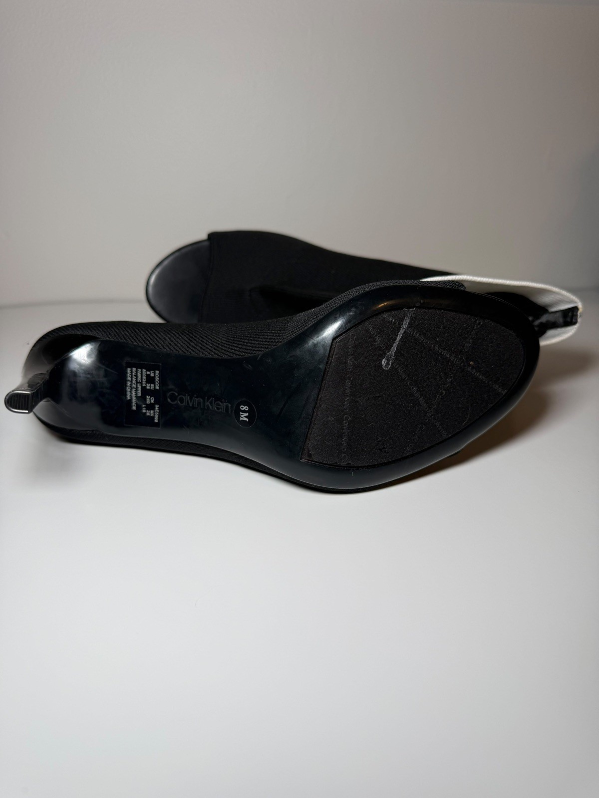 Calvin Klein Roscoe Black Stretch Knit Peep Toe Heels Size 8 M / White Cuff