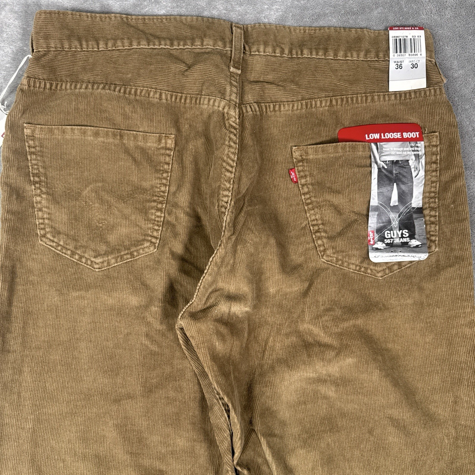 Levis 567 Mens 36×30 Pants Jeans Brown Corduroy Baggy Low Loose Boot Y2K VTG NWT